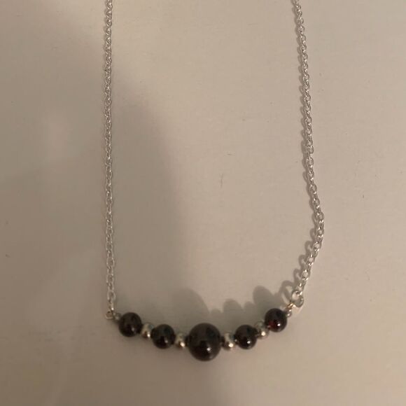 Garnet Stone And Silver 17” Necklace, Brand New - Picture 2 of 7